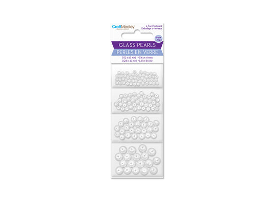 Pearl Beads: 3/4/6/8mm Glass Fired Pearls Asst B) Pearl White