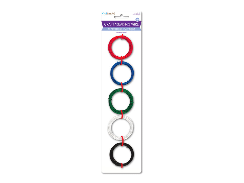 Craft/Beading Wire: 22g Brights 4m x 5 Colors Asst (20m Total)