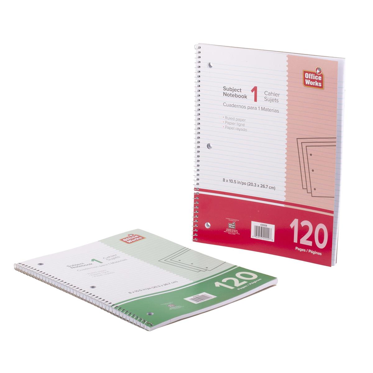 O.WKs. 120 Pages 1-Subject Notebook Coil, 10.5"x8", 2 cols
