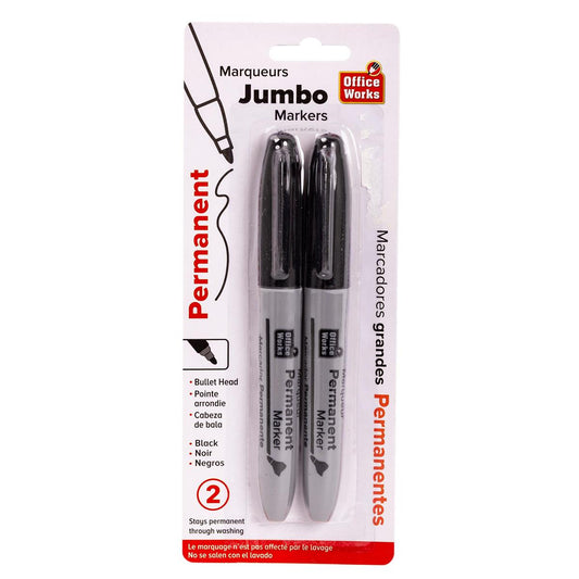 O.WKs. 2-Pc Jumbo Permanent Marker Black, b/c