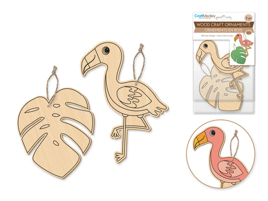 Wood Craft: Wood Ornaments x2 Asst Printed w/Jute Cord Hanger D) Tropicana