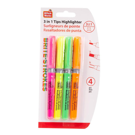 O.WKs. 4-pc Highlighters 3 in 1 Tips