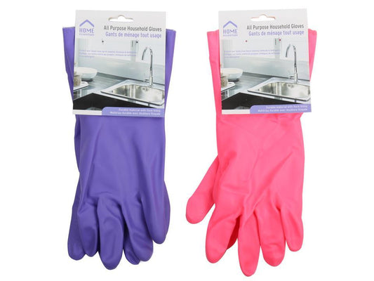 H.E. All Purpose Household Gloves, Header Card, 2/C, Blk & Pink (CS)