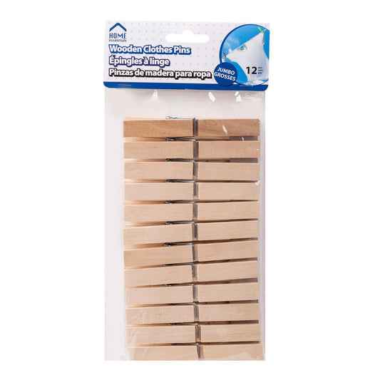 H.E.12-Pc Jumbo Wooden Clothes Pins pbh, 1.4x1.3x10cm