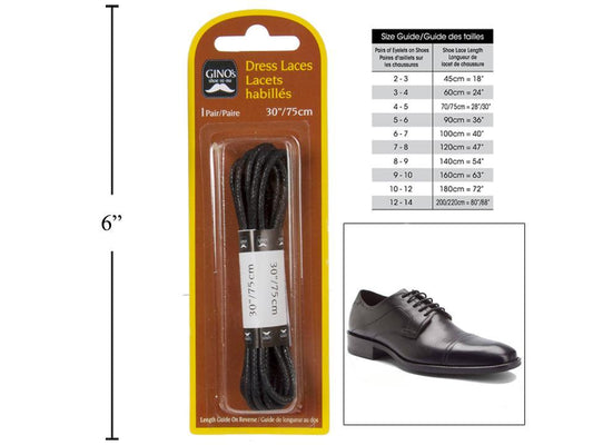 Gino's 1 Pair, 30" Dress Shoe Laces Black, B/C