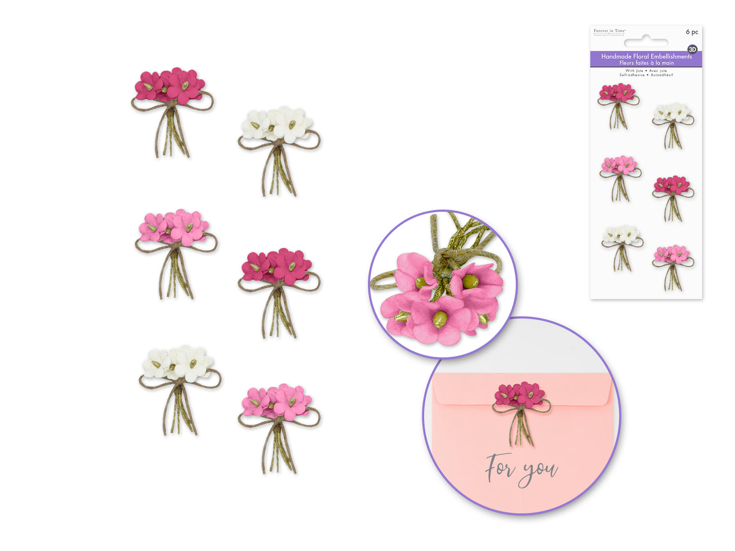 Floral Embellish: 3D Handmade Paper Daisy Bouquet 6pc Self-Stick w/Jute C) Pretty