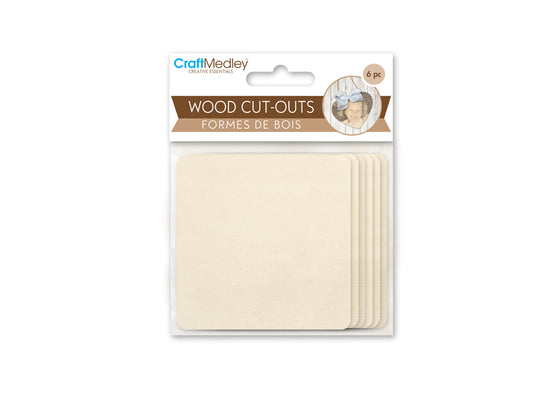 Craftwood: 6pc Wood Cut-Outs 7.1*7.1cm C) Square