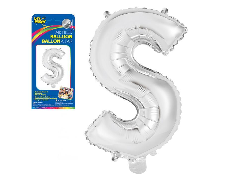 Let's Party "S" Silver Air Filled Balloon, 14"