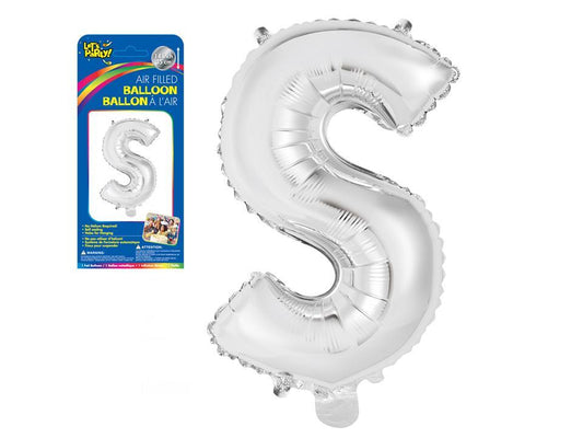Let's Party "S" Silver Air Filled Balloon, 14"