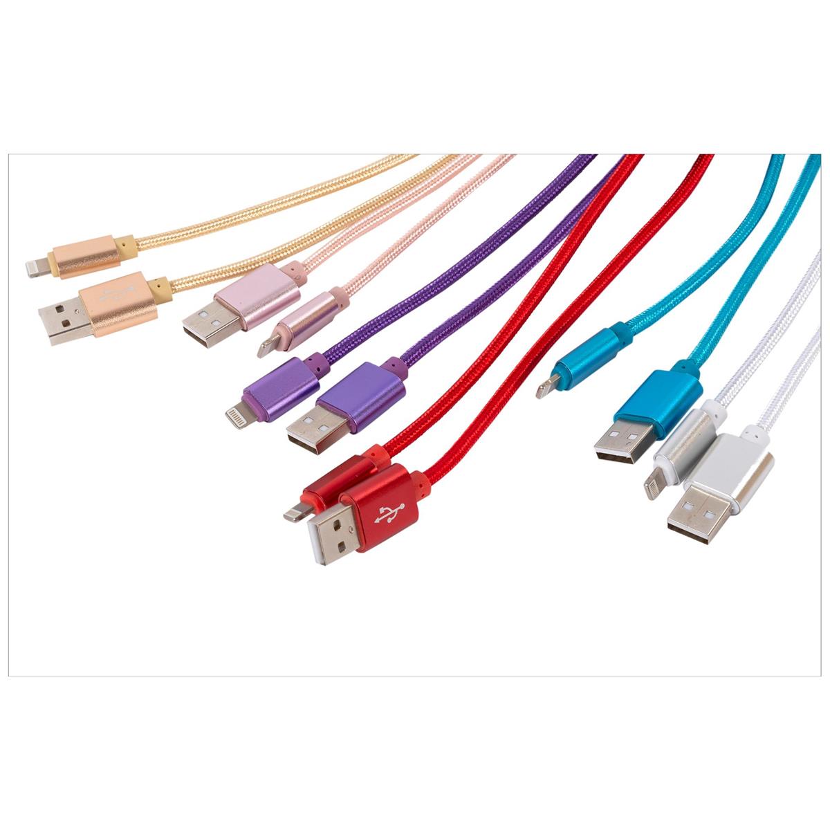 iFocus 8ft. Lightning Braided cable 6c Mix, Velcro strap