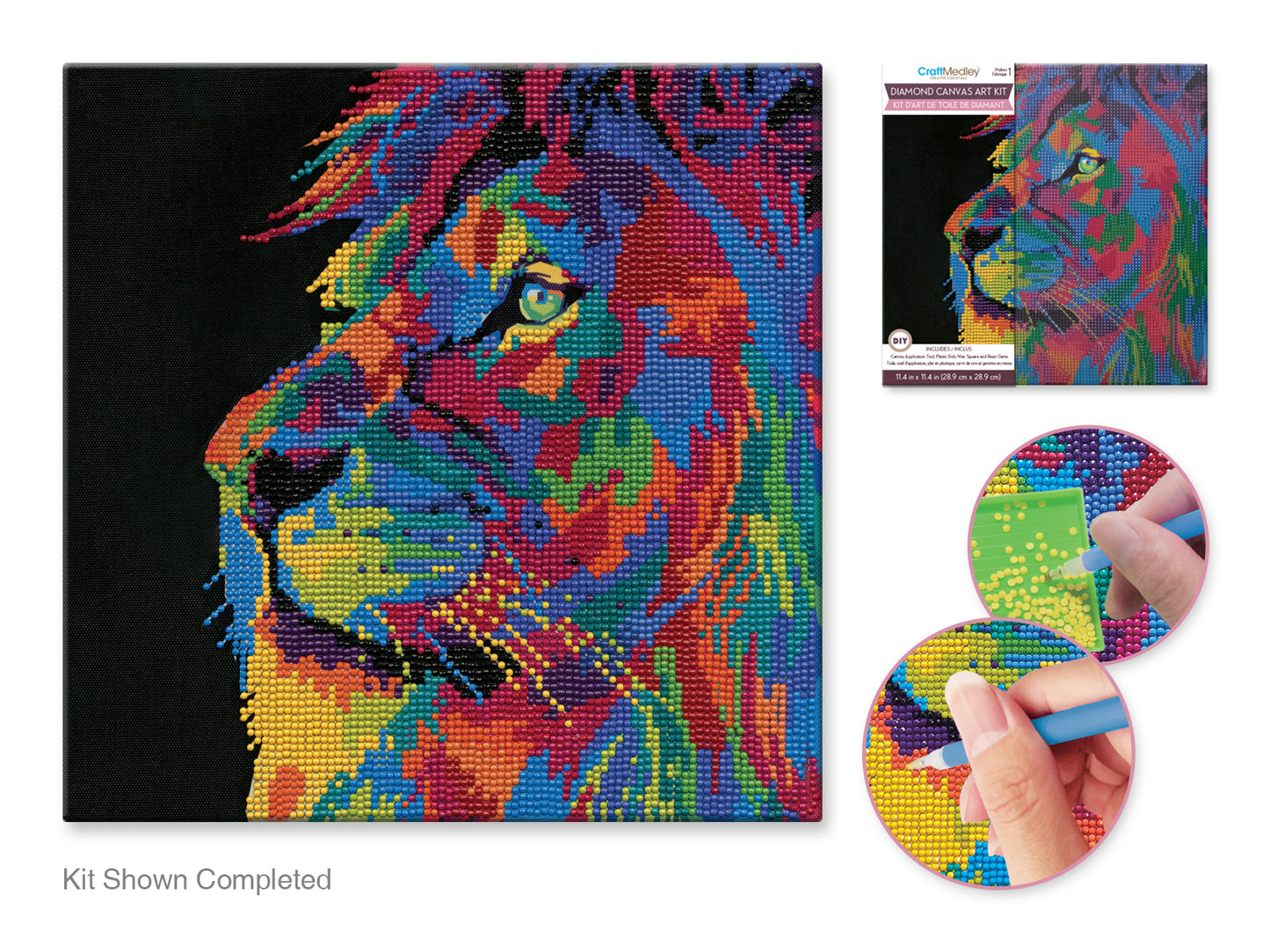 Stretch Artist Diamond Painting Canvas Kit: 11.4"x11.4" Primed Back-Stapld B) Lion