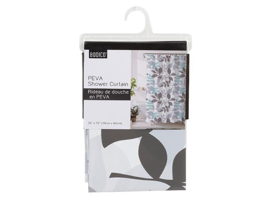 PEVA 70x72" Shower Curtain with Teal/Grey, Header w Hanger