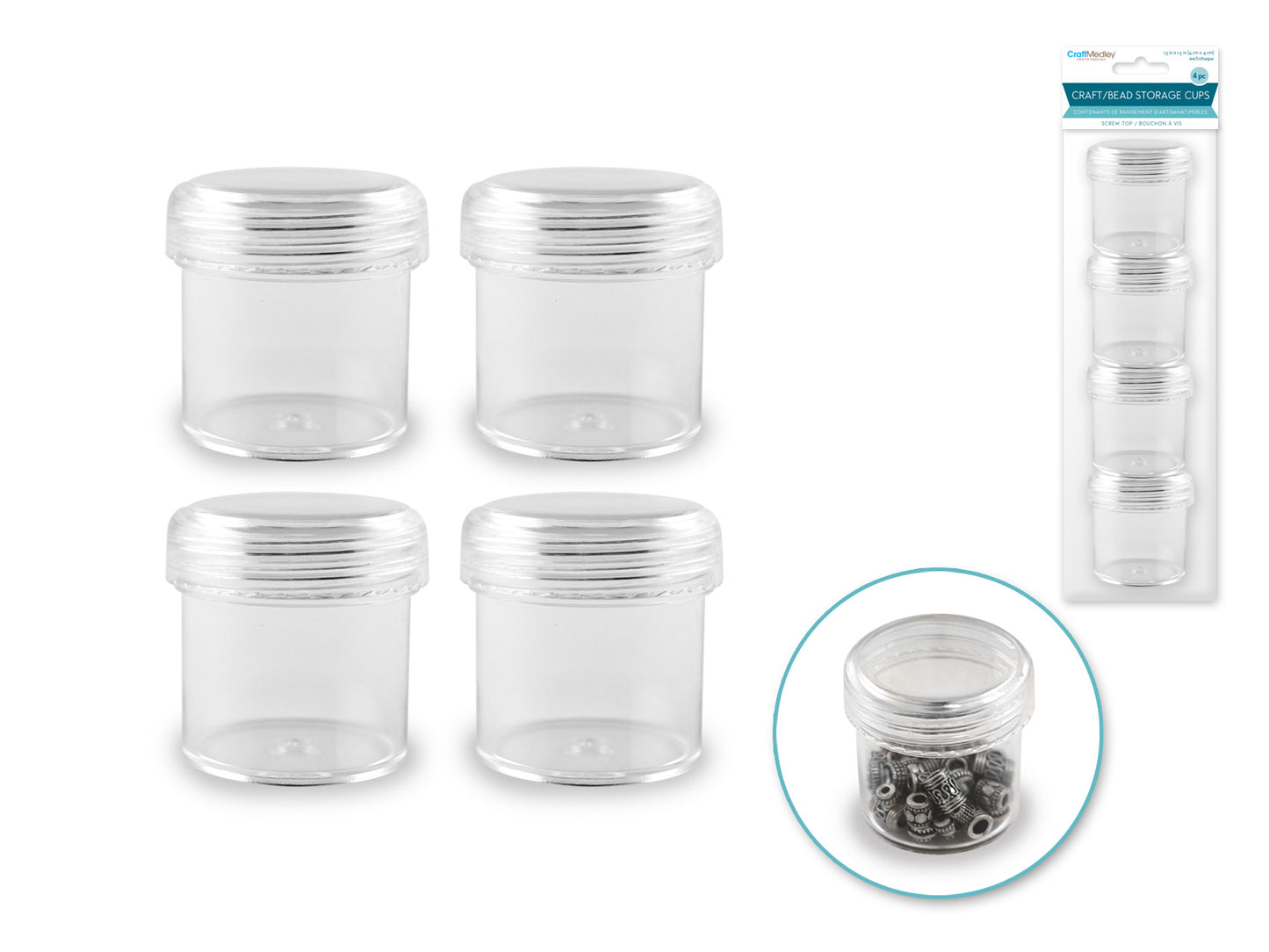 Craft/Bead Storage: 12ml Screw-Top Cups x4 (48ml Total)