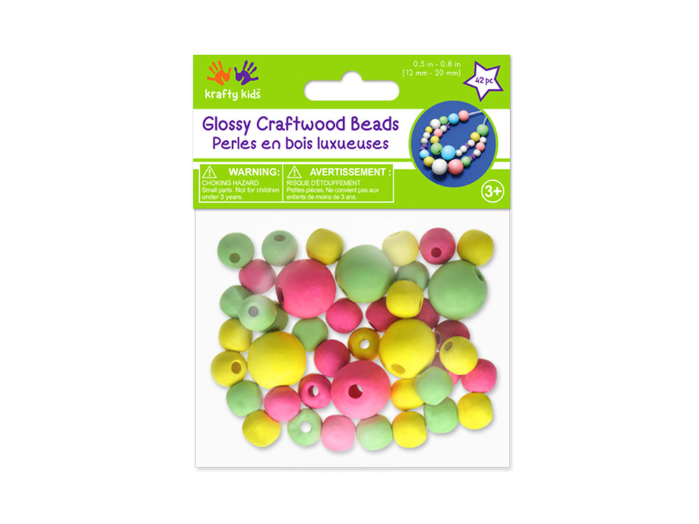 Craftwood: Glossy Round Beads Asst Color+Size 42pc D) Pastel Blend