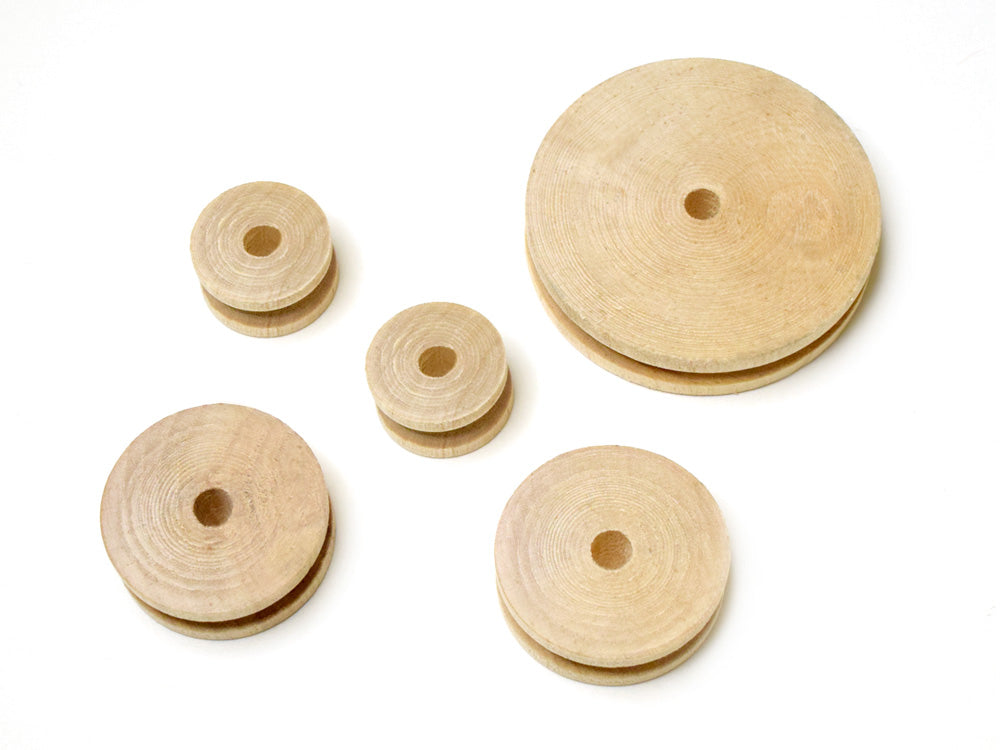 Craftwood: 20/30/50mm Pulleys x5 Asst Natural 10mm(T)