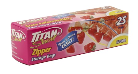 TITAN MEDIUM ZIPPER STORAGE BAGS 25 BAGS/PK