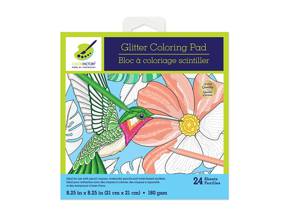 Color Factory: Glitter Coloring Pad 8.25"X8.25" 180Gsm 24Sht M) Exotic Animals