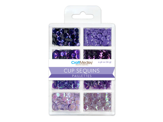 Craft Medley: 6mm Cup Sequins 25g Plastic Case 8-comp F) Viola