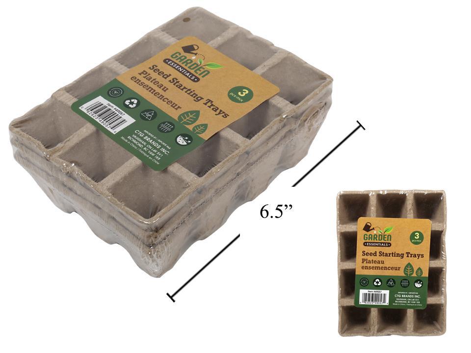 Garden E. 3pcs Seed Starting Trays, 6.5"x4.5x2",shrinkwrap w/col. label