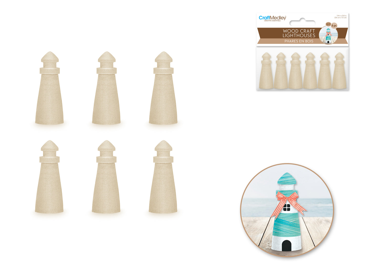 Wood Craft: 1.4"x0.6" Lighthouse 6pc