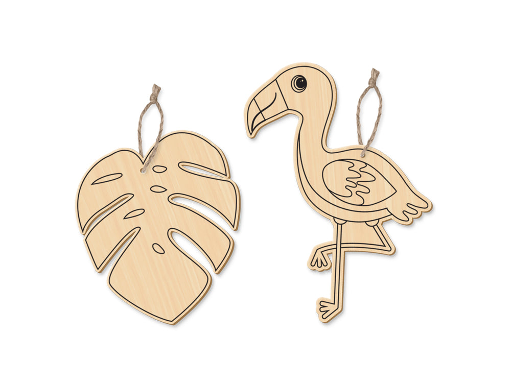 Wood Craft: Wood Ornaments x2 Asst Printed w/Jute Cord Hanger D) Tropicana