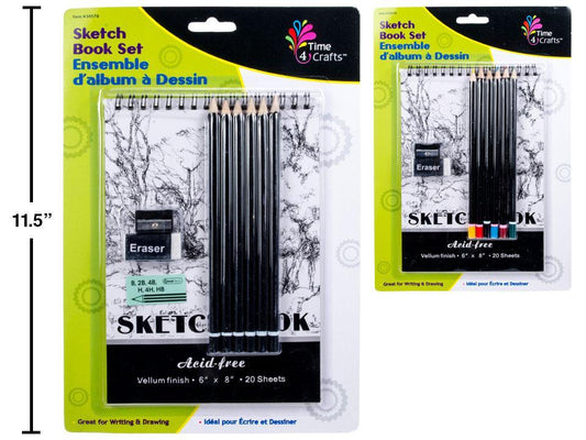 Time 4 Crafts  A5 Sketch Book Set Eraser/Pencil/Sharpener, 2-asst, bc