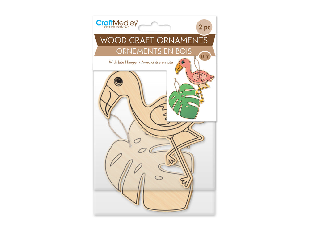 Wood Craft: Wood Ornaments x2 Asst Printed w/Jute Cord Hanger D) Tropicana
