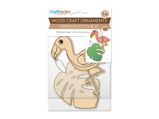 Wood Craft: Wood Ornaments x2 Assorted Printed w/Jute Cord Hanger D) Tropicana