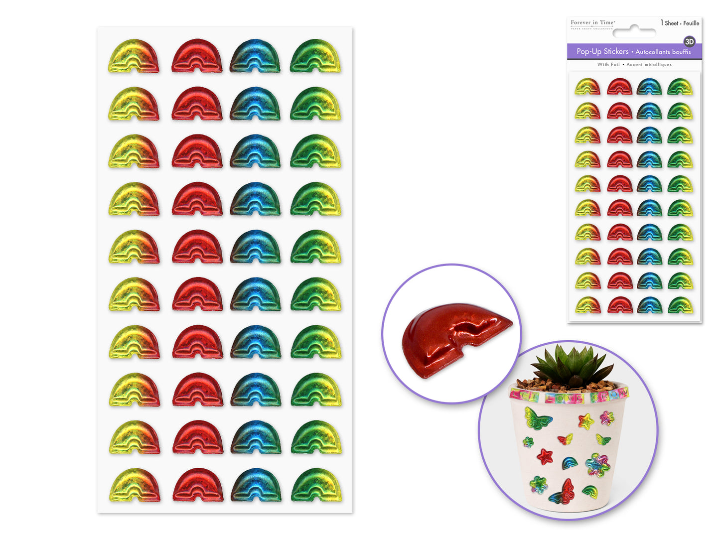Paper Craft Sticker: 3.7"x6.9" 3D Pop-Up Foil Rainbow Effects D) Rainbow
