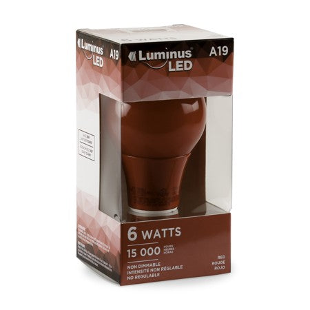 LUMINUS LED A19 RED LIGHT BULB 1/PK