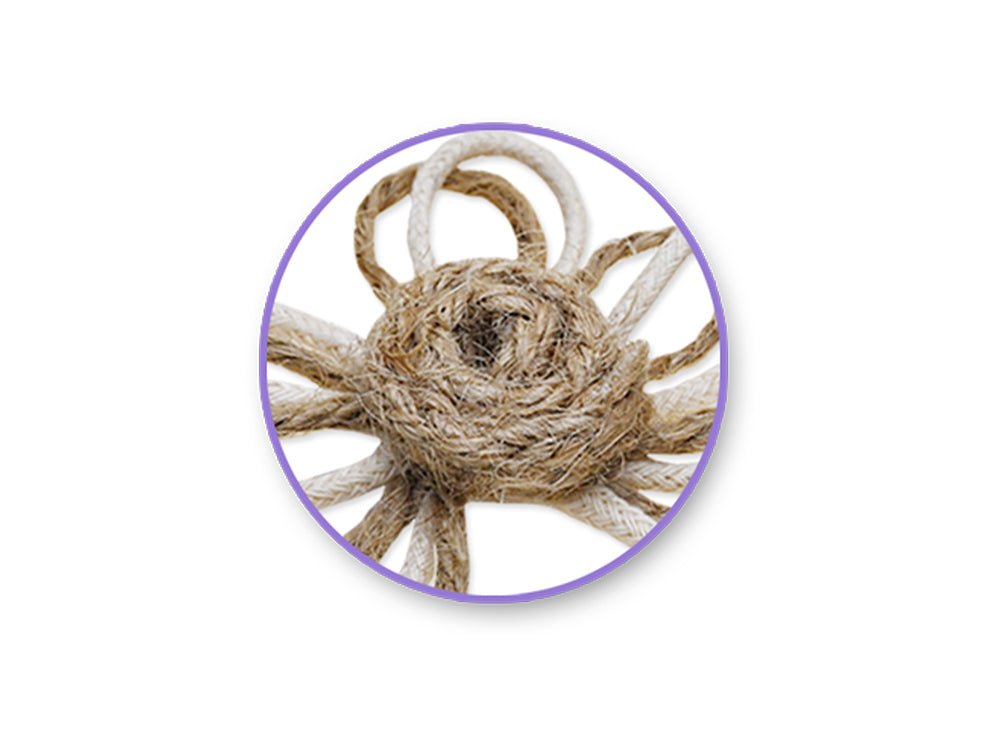 Floral Embellish: 2.2" Loop-Petal Daisies x4 Handmade A) Jute Stamen