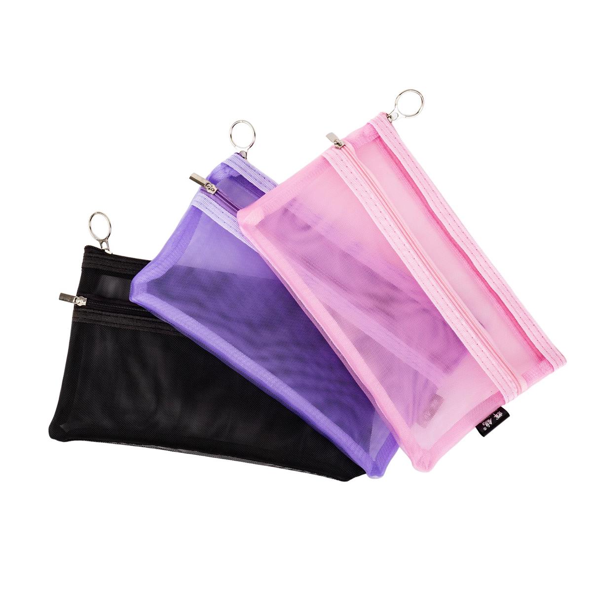 O.WKs.  zipper mesh Pencil case 8.5"x5.5", 3 colors