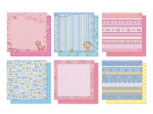 Cardstock: 12"x12" Glitter Embossed Dble-Sided 5eax6styles D) Baby Girl & Boy