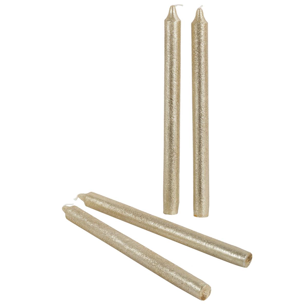 Enlighten 4pk 10" Shimmer Gold Taper Candle, pvc box