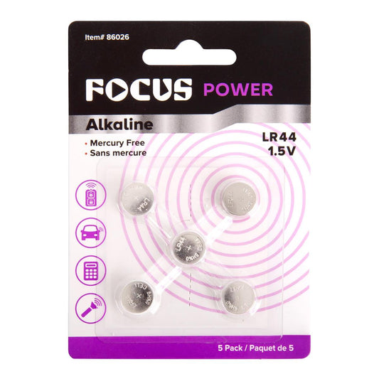 Focus E. 5pcs Coin Cell Battery LR44 Alkaline Mercury Free, B/C