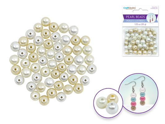 Pearl Beads: 8mm Glass Fired Pearls 35g 3-Col Asst Multi-Pack D) Oyster