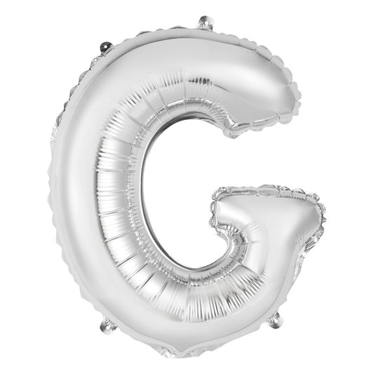 Silver Letter G Shaped Foil Balloon 14"  Packaged