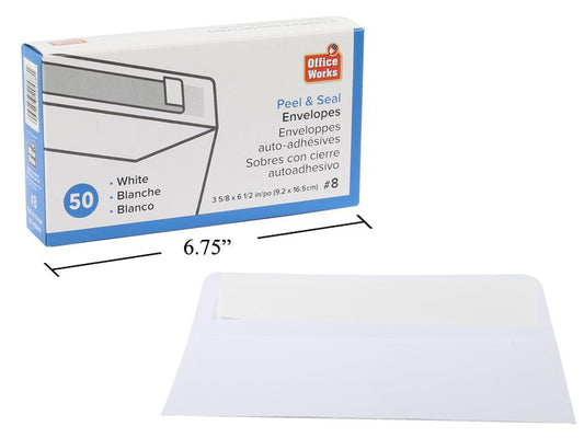 O.WKs. 50-pc #8 Peel & Seal Envelopes