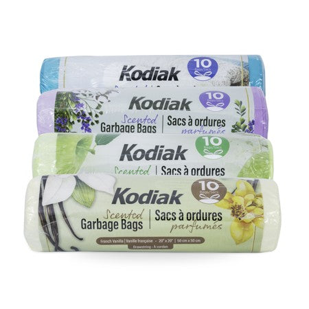 KODIAK SHRINK SCENTED GARBAGE BAGS (ANY 1 OF AVAILABLE 4 SCENTS) 20" x 20" (505X495MM) 10 BAGS/RL