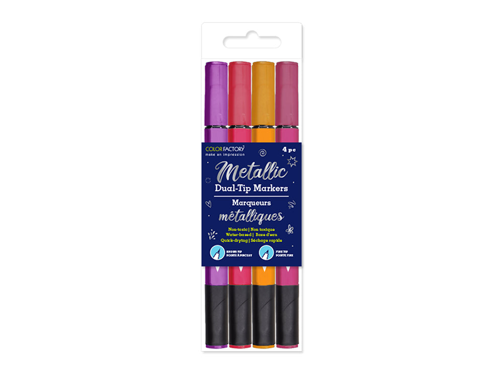 Color Factory: Metallic Dual-Tip Markers Fine+Brush 4pk Water Based D) Fresh