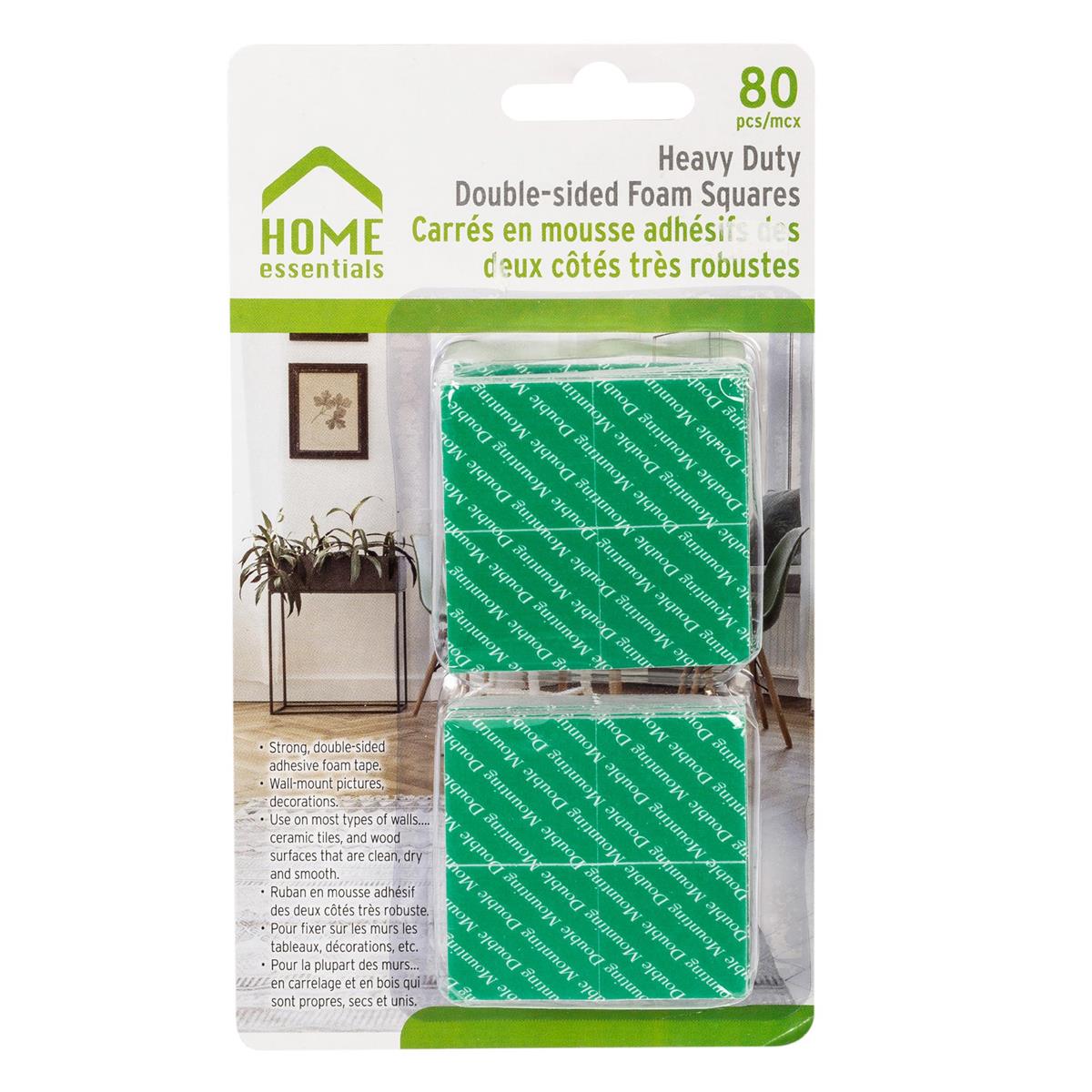 H.E., 80-pc Double-sided Adhesive  Foam, Square, 1"x1", b/c