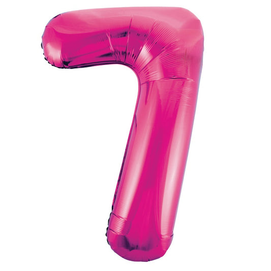 Hot Pink Number 7 Shaped Foil Balloon 34"  Packaged