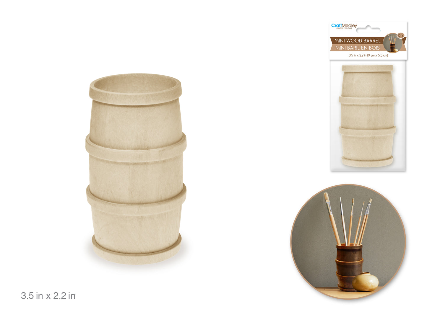 Craftwood: 3.5"x2.2" Mini Barrel 1pc Natural Routered Bands x4