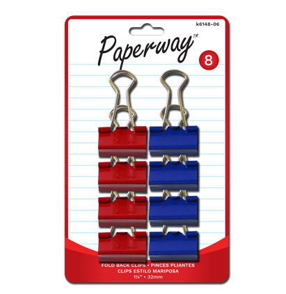 FOLD-BACK CLIPS - 8, COLORS 1-1/4"