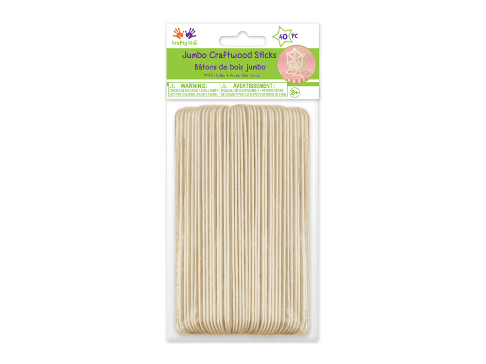 Craftwood: 6"x3/4" Jumbo Natural Craft Sticks w/Holes 40/pk A) Natural