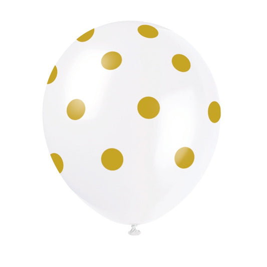 12" Latex Balloons  6ct - Gold Dots