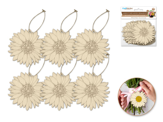 Wood Craft: 3.5" Laser-Etched Wood Shapes 6pc w/Jute B) Aster Mum