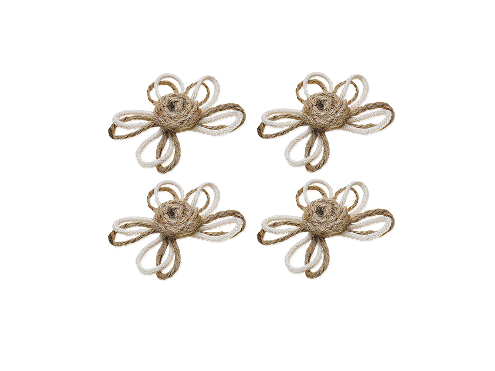 Floral Embellish: 2.2" Loop-Petal Daisies x4 Handmade A) Jute Stamen