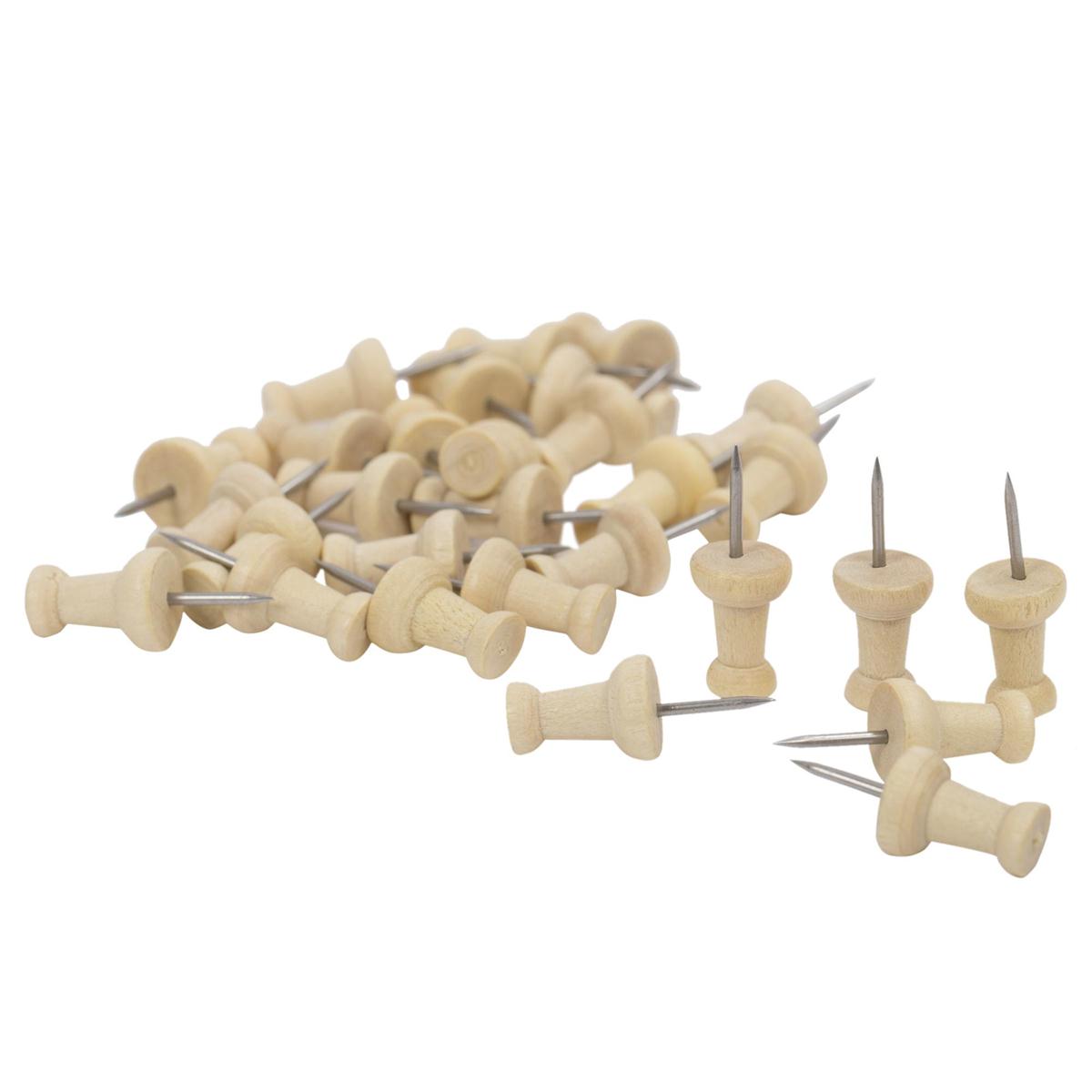 O.WKs. 30-Pc Wood Push Pin, b/c