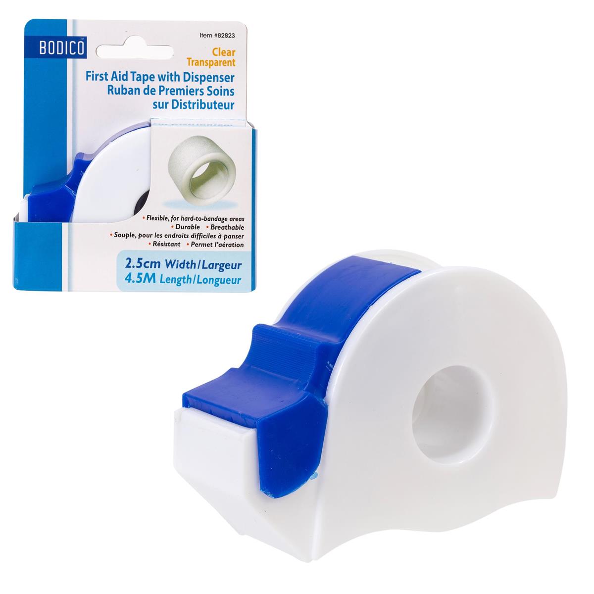 Bodico First Aid Tape w/Dispenser,  2.5cm Wide x 4.5m Long